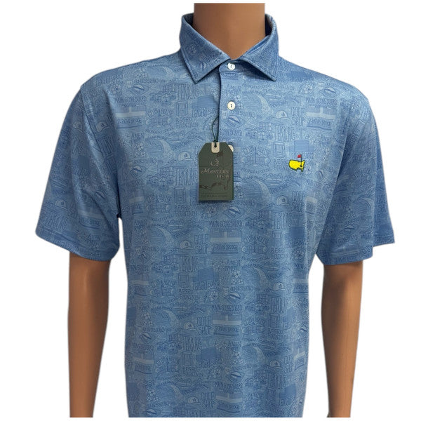Masters 2025 Tech Blue Icon Patterned Performance Polo – Lightweight Golf Shirt with UPF Protection