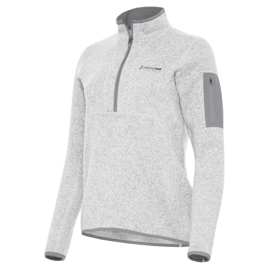 Women's Homestead-Miami Speedway Antigua Heather Gray Fortune 1/2-Zip Pullover Top