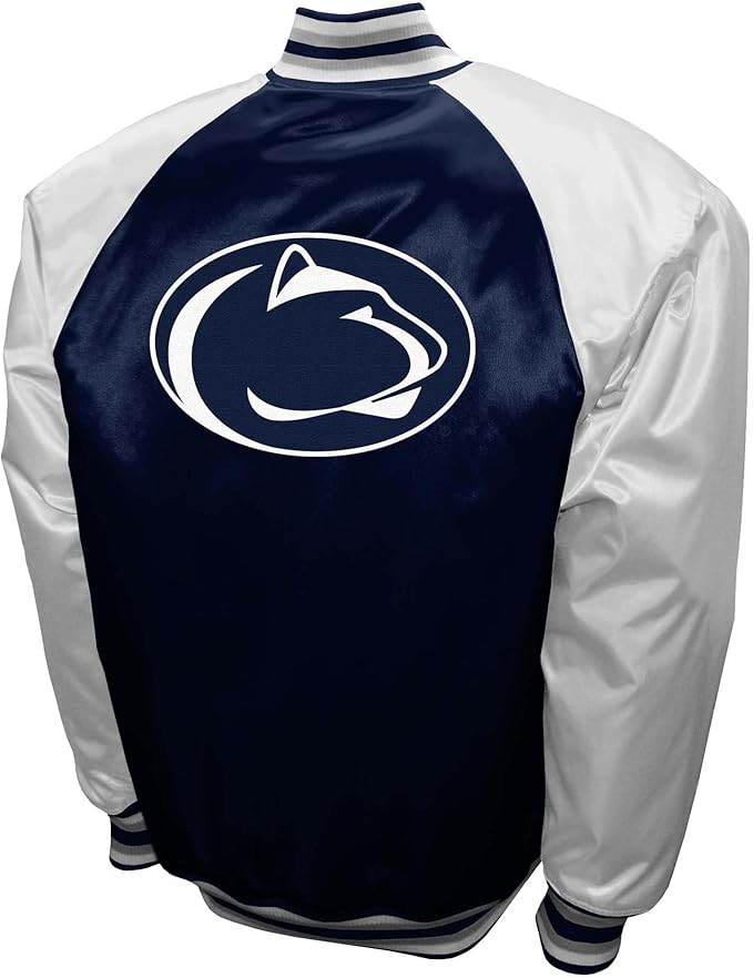 Penn State Nittany Lions Navy Satin Varsity Fan Jacket – Men’s Full-Snap “The Game” Style