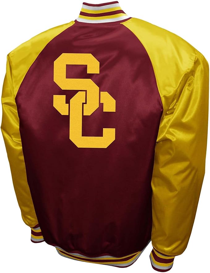 USC Trojans Cardinal Satin Varsity Fan Jacket – Men’s Full-Snap “The Game” Style
