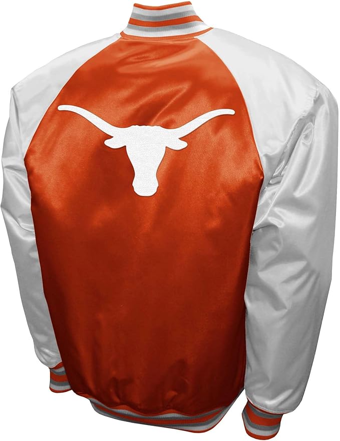 Texas Longhorns Orange Satin Varsity Fan Jacket – Men’s Full-Snap “The Game” Style