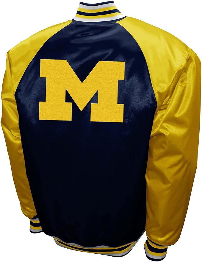Michigan Wolverines Navy Satin Varsity Fan Jacket – Men’s Full-Snap “The Game” Style