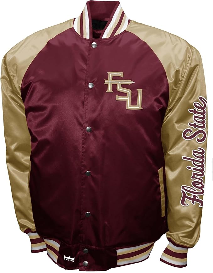 Florida State Seminoles Garnet Satin Varsity Fan Jacket – Men’s Full-Snap “The Game” Style