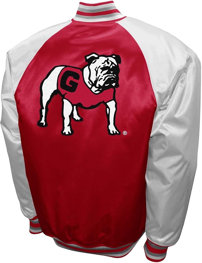Georgia Bulldogs Red Satin Varsity Fan Jacket – Men’s Full-Snap “The Game” Style