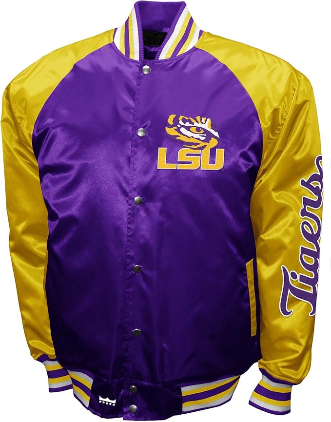LSU Tigers Purple Satin Varsity Fan Jacket – Men’s Full-Snap “The Game” Style