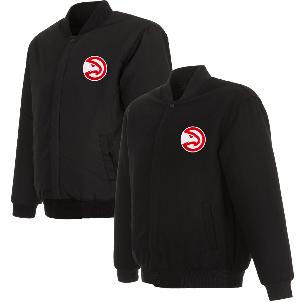 Atlanta Hawks JH Design Reversible Wool Jacket Men’s Black Full Snap Varsity