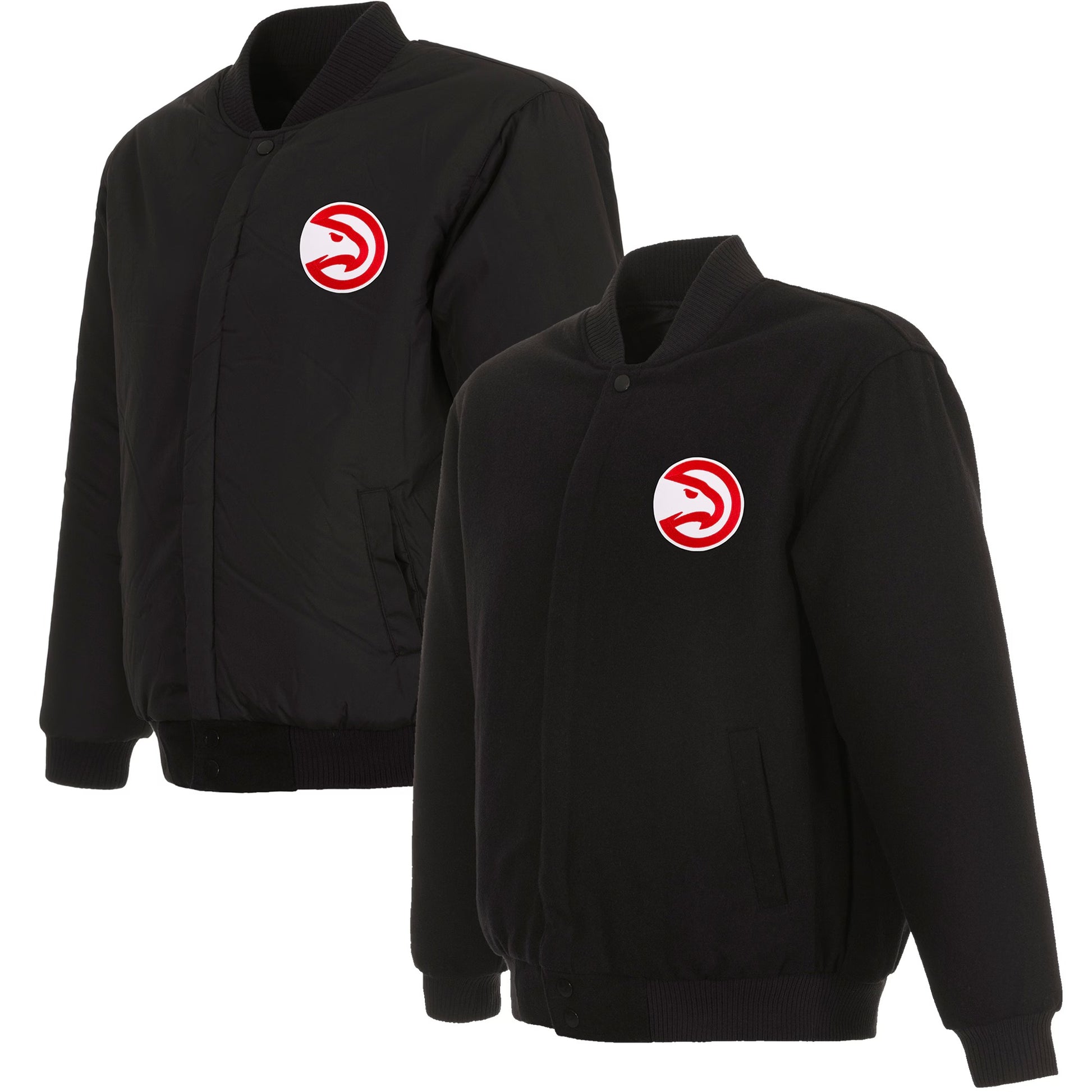 Atlanta Hawks JH Design Reversible Wool Jacket Men’s Black Full Snap Varsity