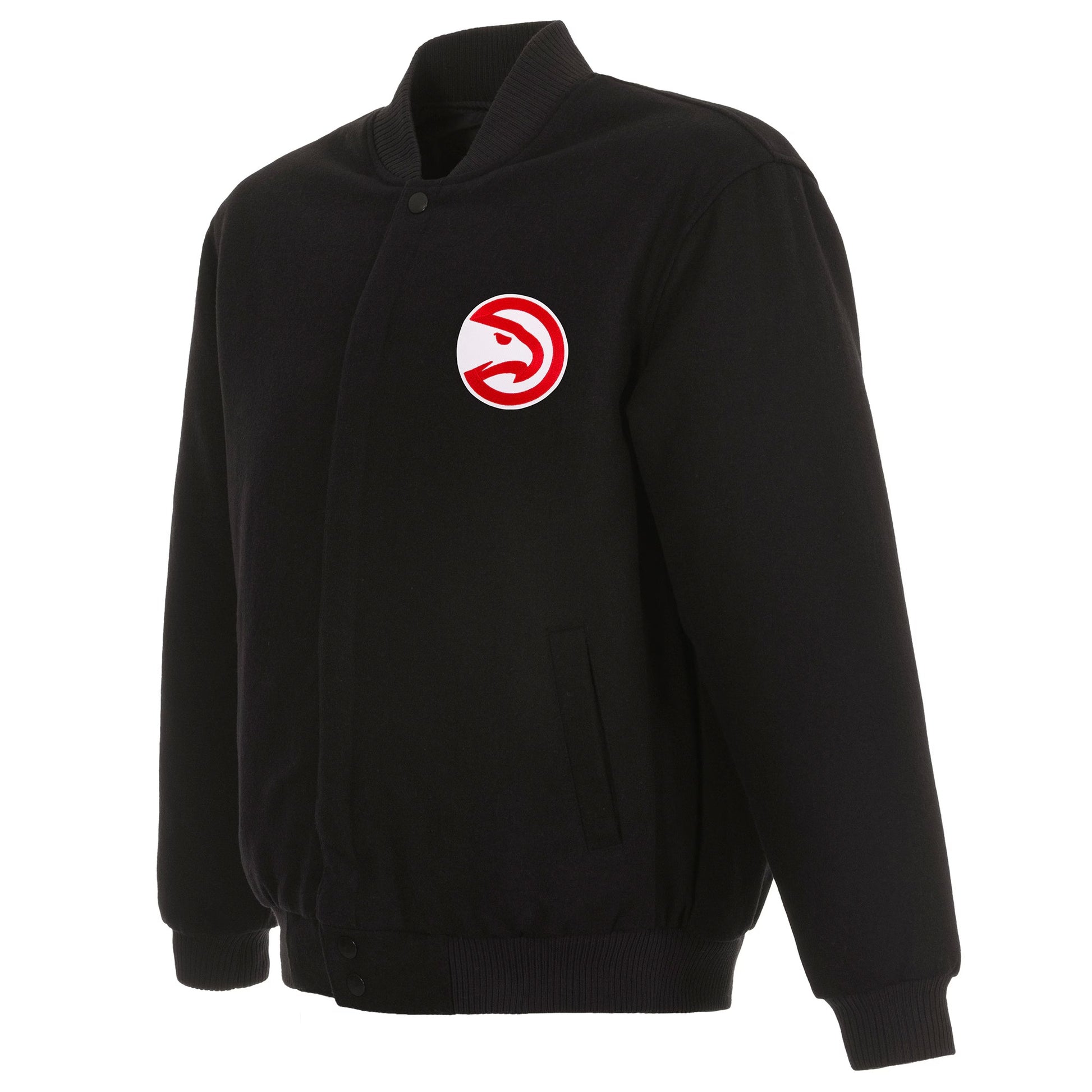 Atlanta Hawks JH Design Reversible Wool Jacket Men’s Black Full Snap Varsity