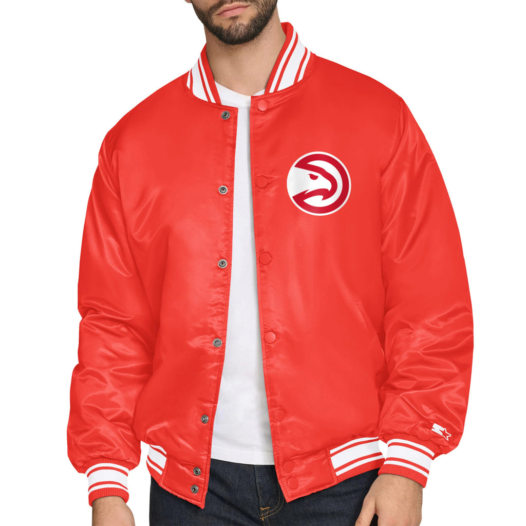 Atlanta Hawks Men’s Starter Gray Printed Team Name Satin Varsity Jacket