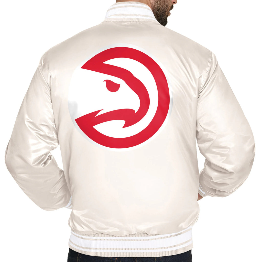 Atlanta Hawks Starter Double Team Satin Jacket Men’s Cream Varsity Full Snap