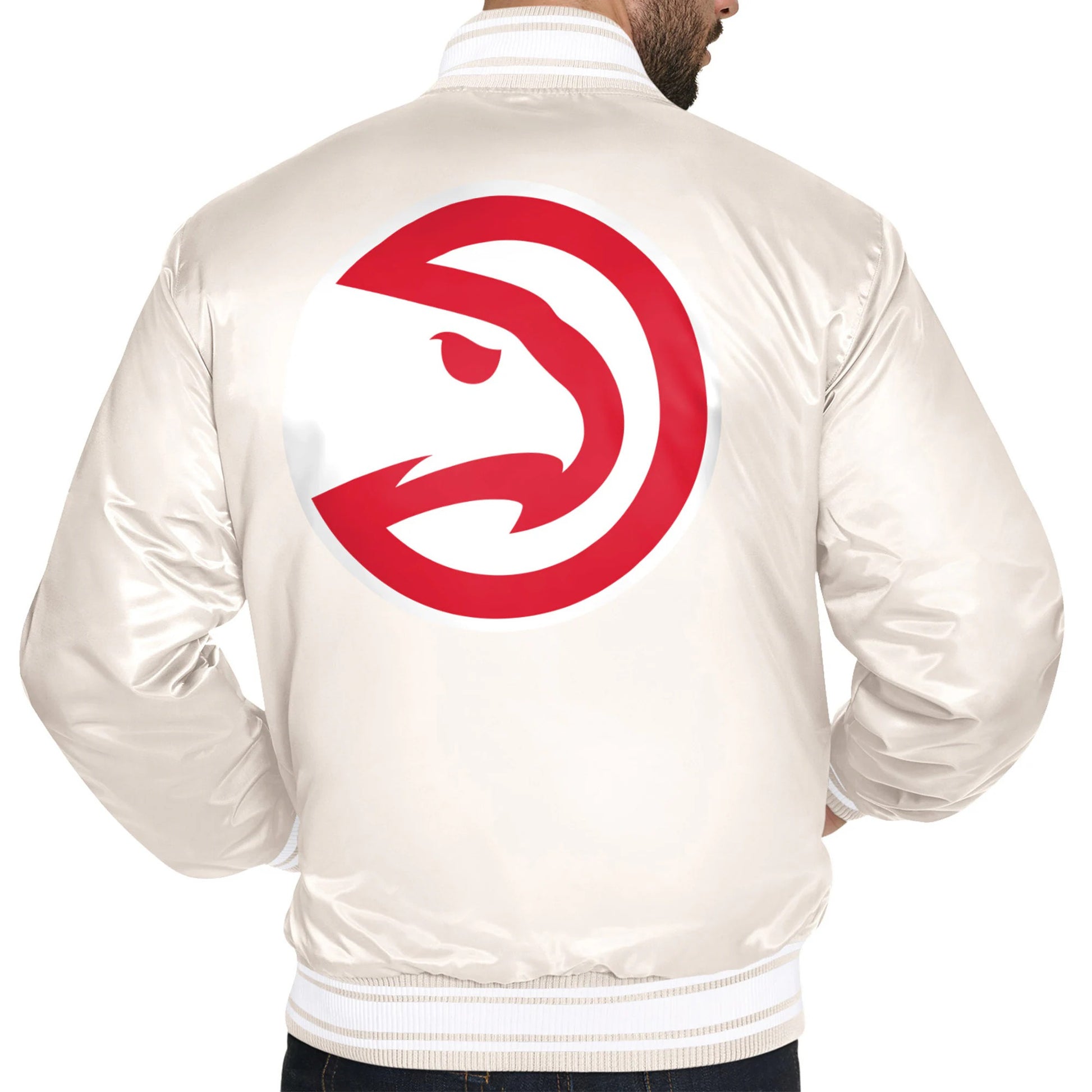Atlanta Hawks Starter Double Team Satin Jacket Men’s Cream Varsity Full Snap
