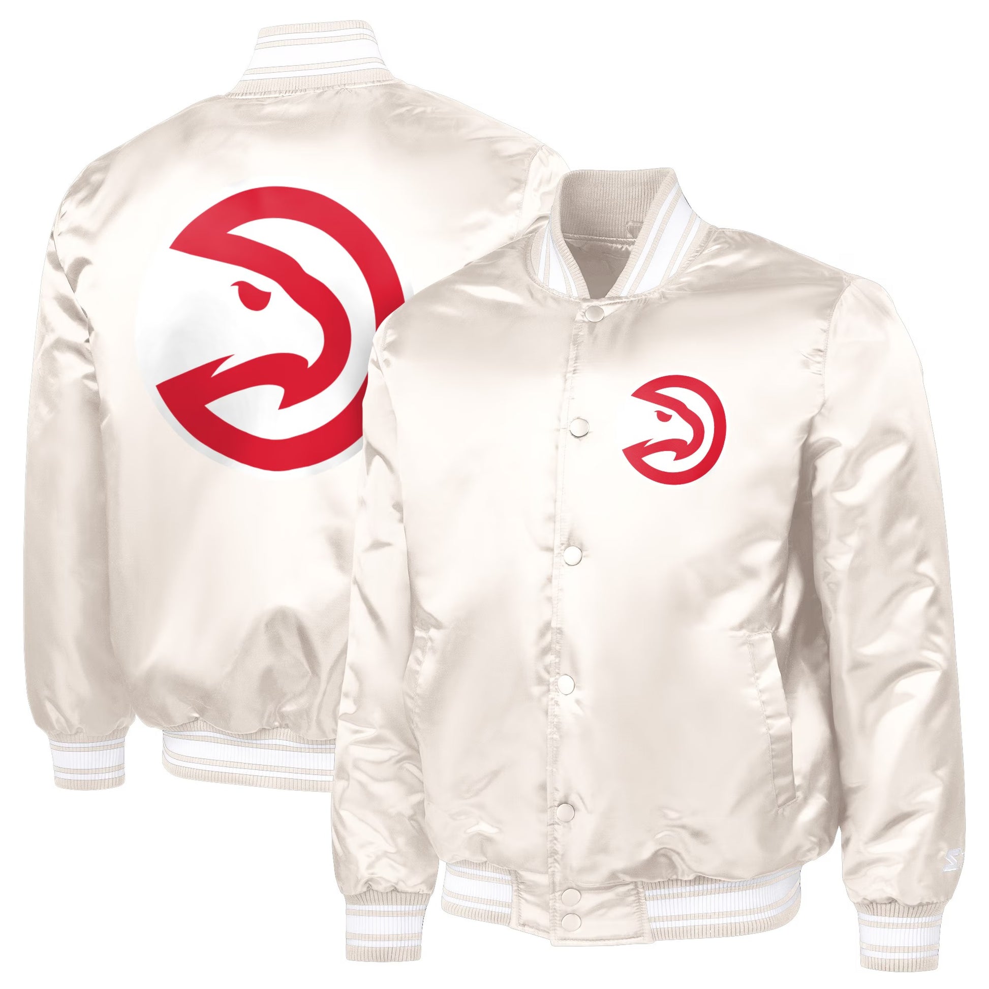 Atlanta Hawks Starter Double Team Satin Jacket Men’s Cream Varsity Full Snap