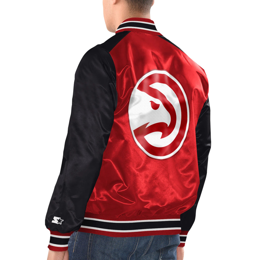 Atlanta Hawks Starter Renegade Satin Varsity Jacket – Men’s Red/Black Full Snap