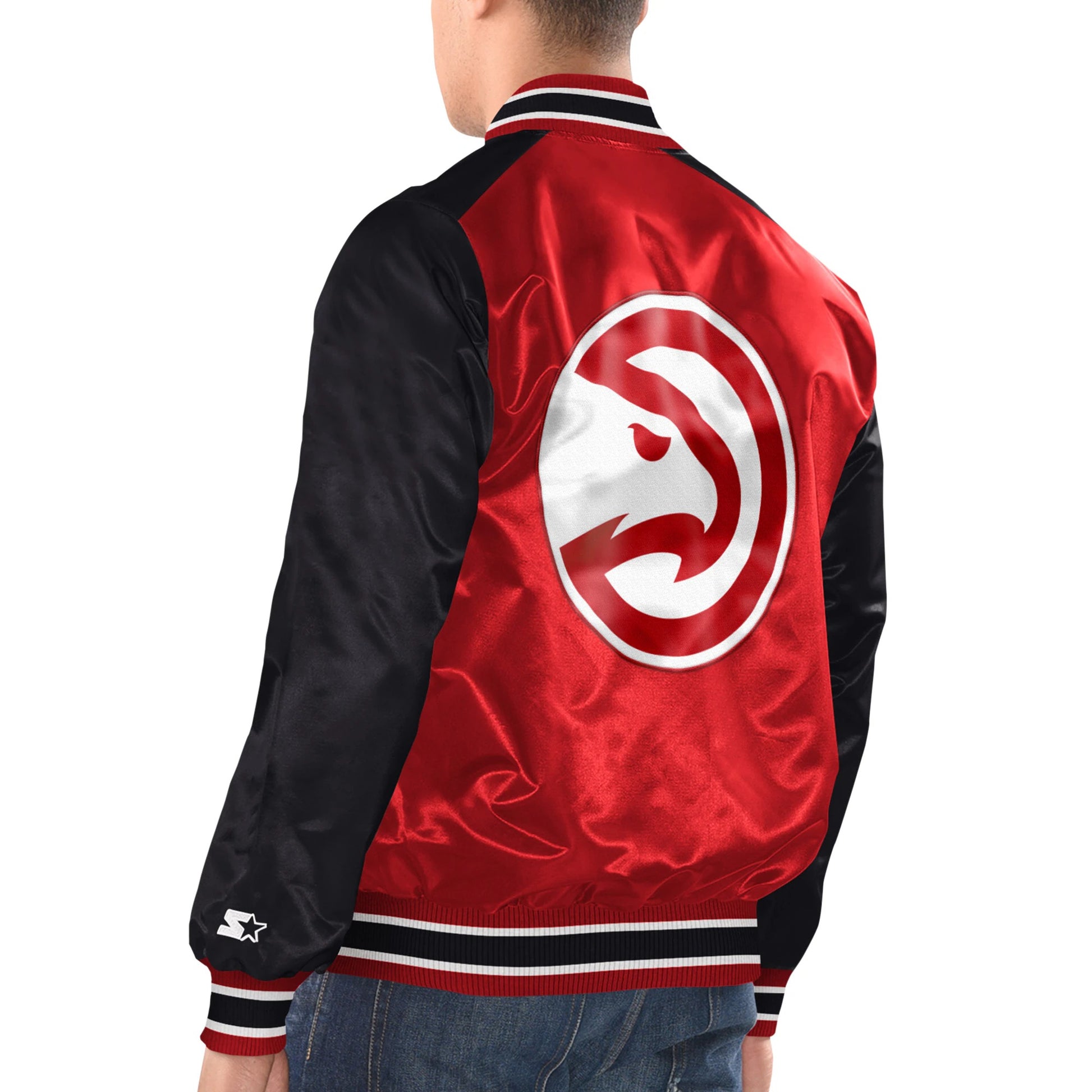 Atlanta Hawks Starter Renegade Satin Varsity Jacket – Men’s Red/Black Full Snap