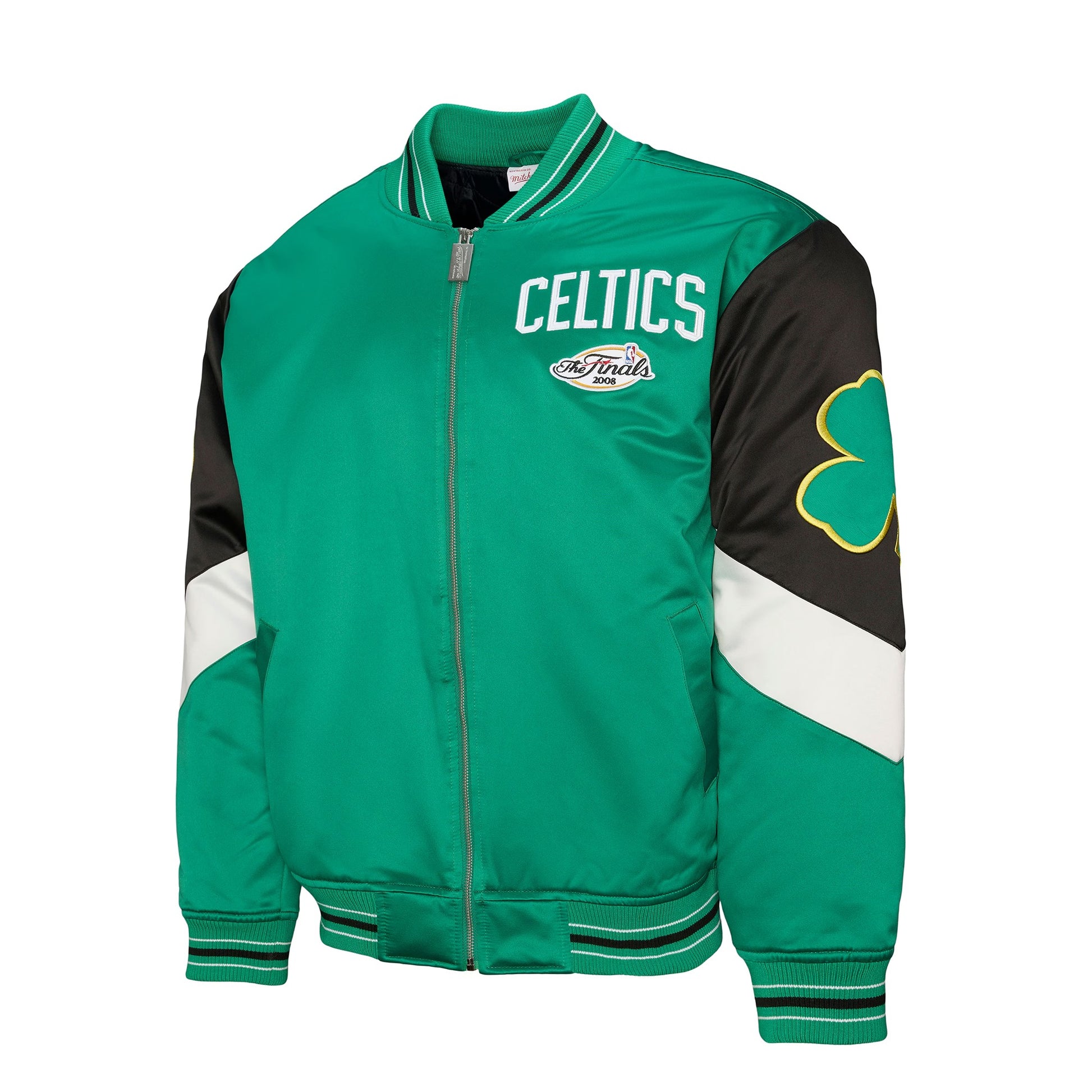 Men’s Boston Celtics Mitchell & Ness Throw It Back Satin Jacket – Green Heavyweight Full-Zip NBA Jacket