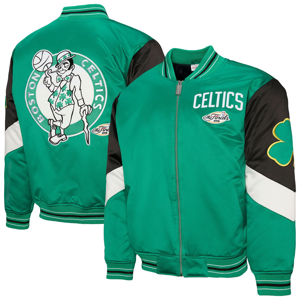 Men’s Boston Celtics Mitchell & Ness Throw It Back Satin Jacket – Green Heavyweight Full-Zip NBA Jacket