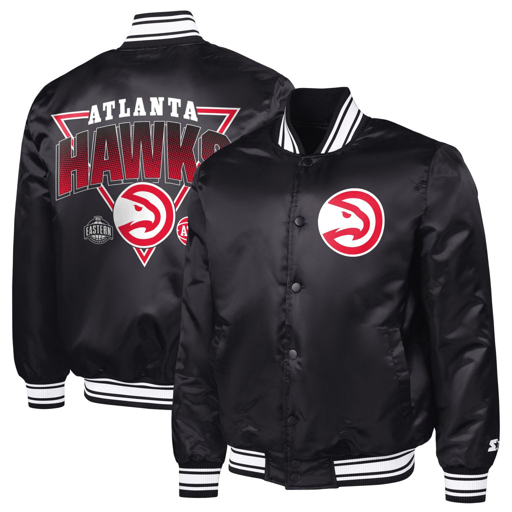 Atlanta Hawks Men’s Starter Black Triangle Full-Snap Varsity Jacket