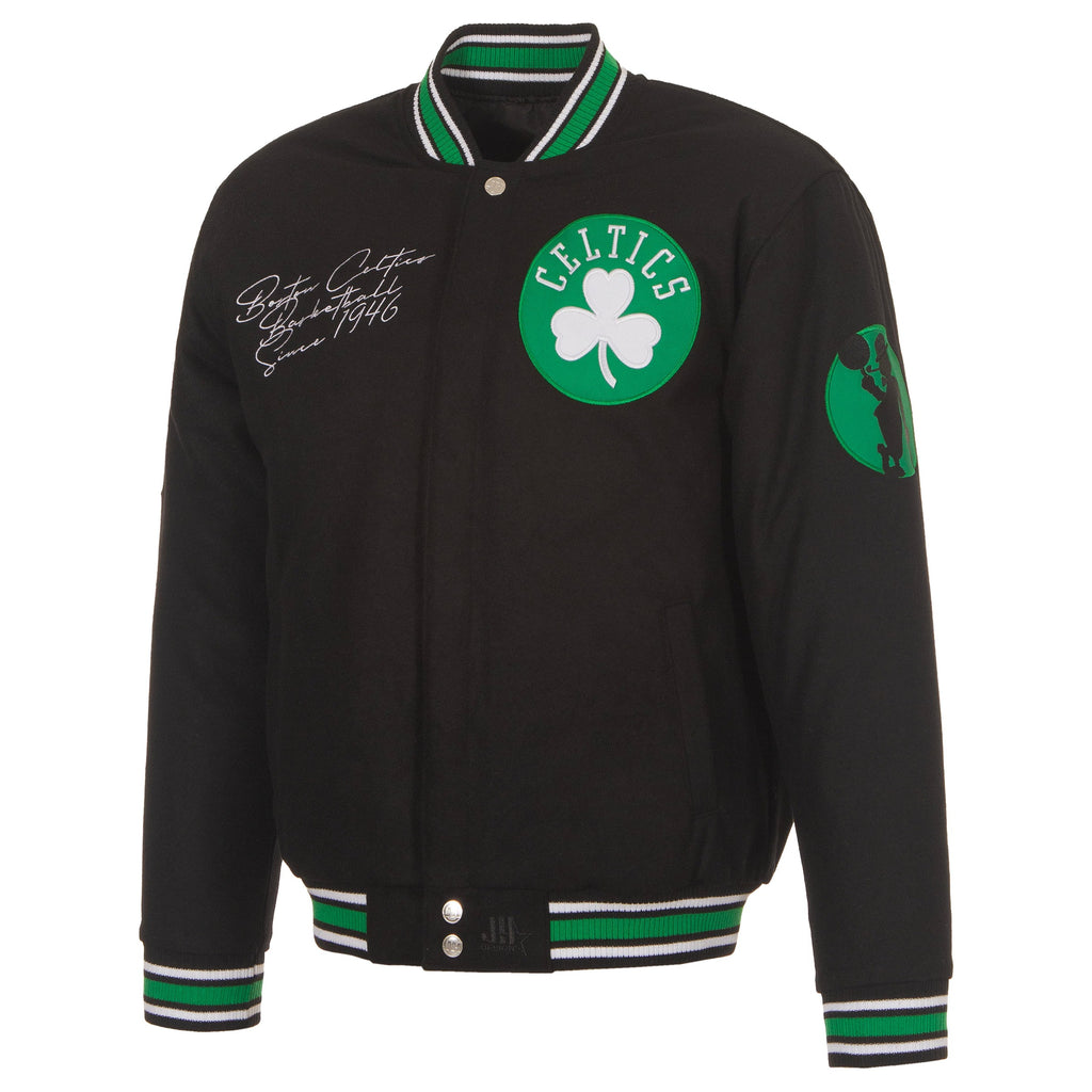 Men’s NBA Boston Celtics JH Design Black Reversible Full-Snap Wool Jacket