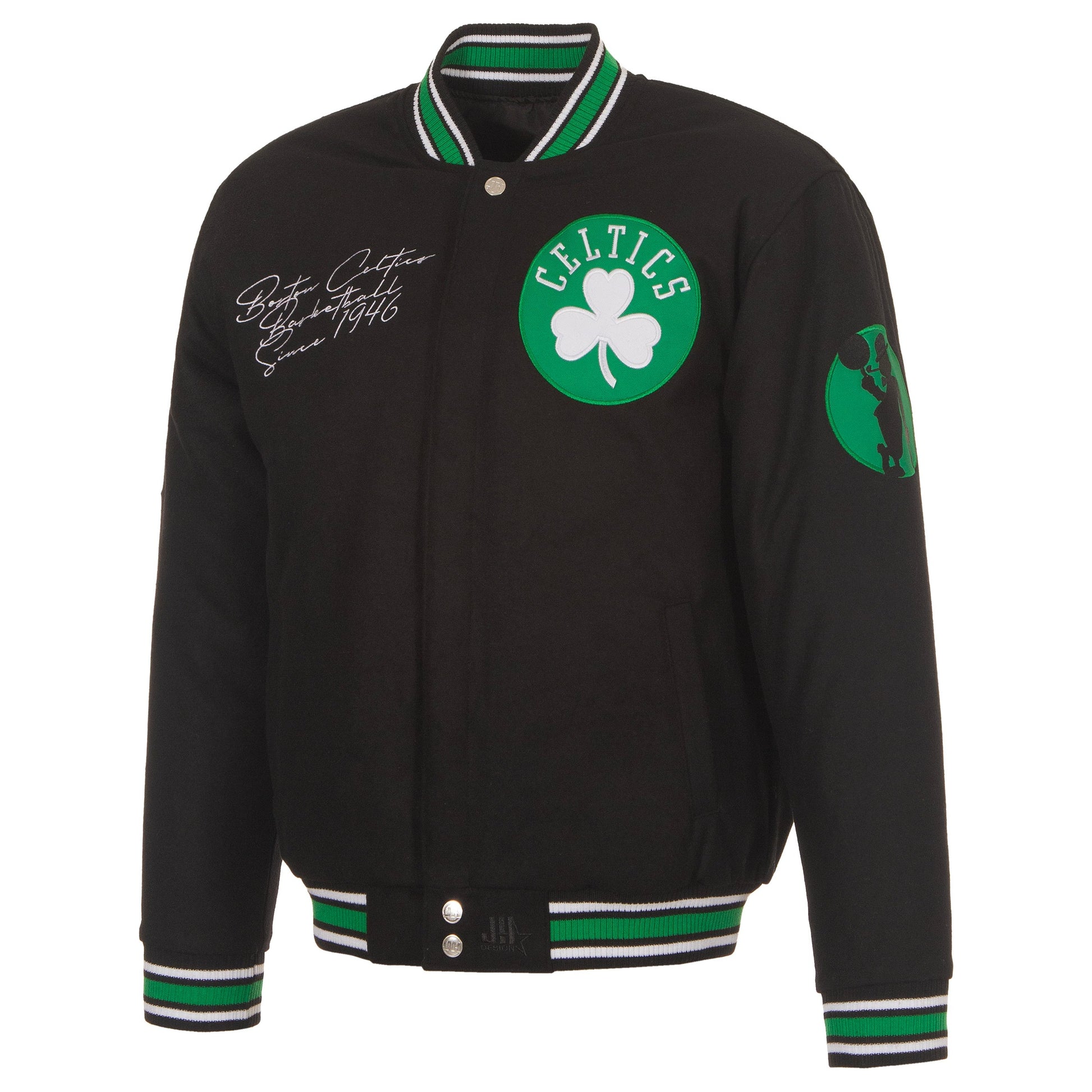 Men’s NBA Boston Celtics JH Design Black Reversible Full-Snap Wool Jacket