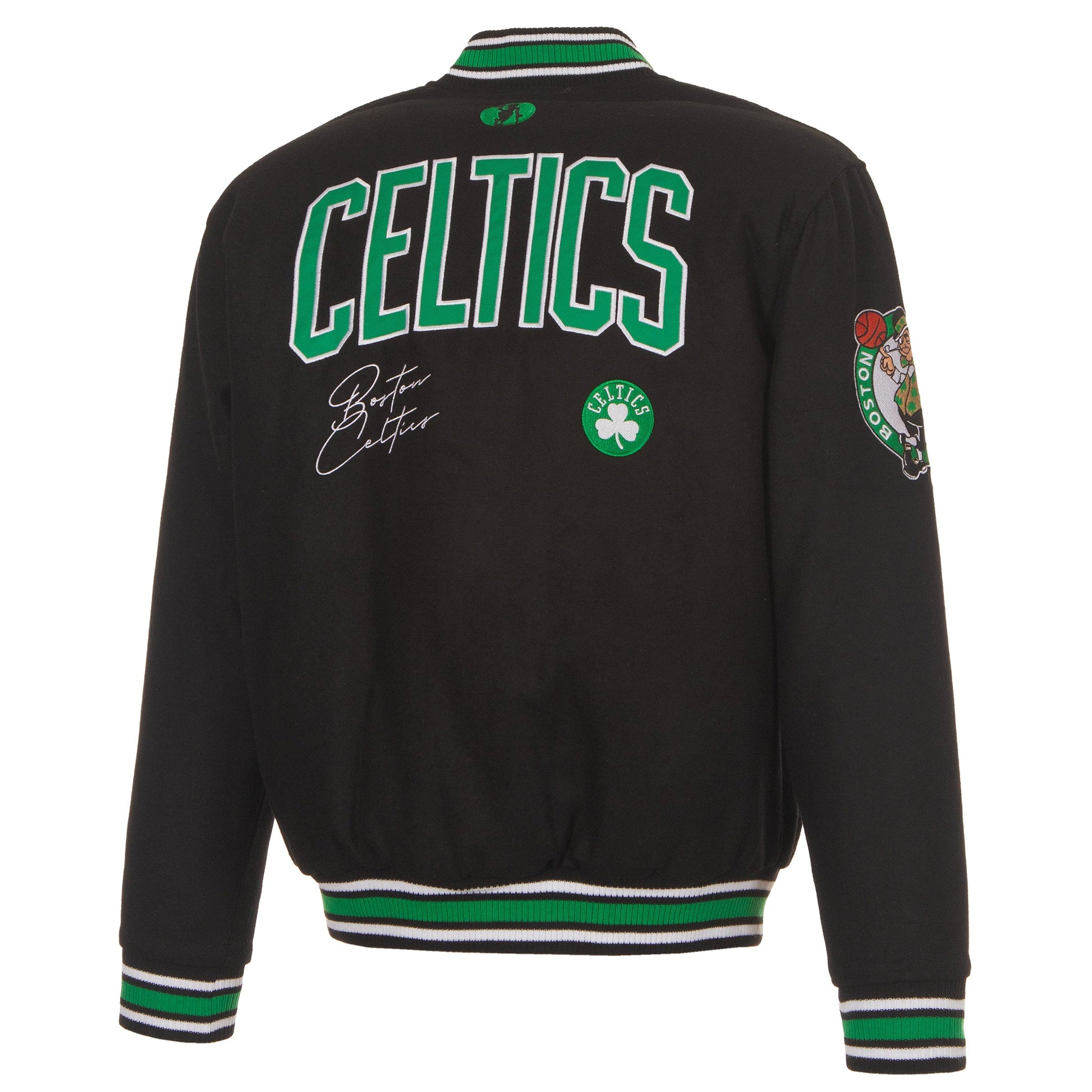 Men’s NBA Boston Celtics JH Design Black Reversible Full-Snap Wool Jacket