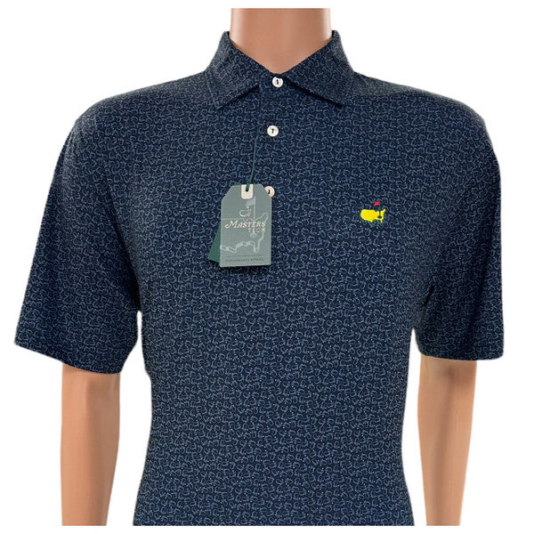 Masters Tech Navy Performance Golf Shirt Polo – Light Blue Map Logo Pattern (2025)
