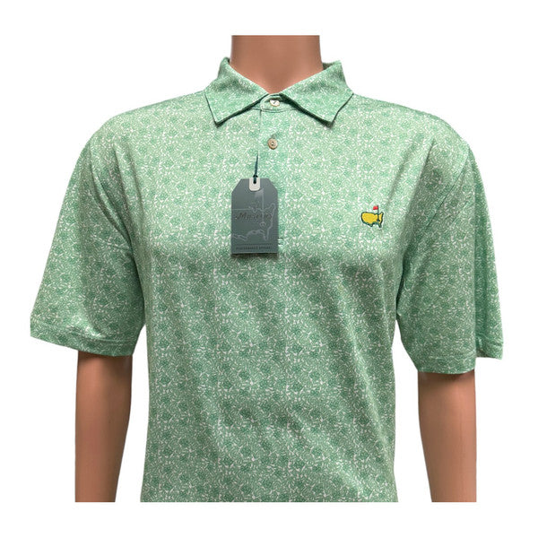 2025 Masters Tech Golf Polo – Light Green Floral & Foliage Performance Shirt