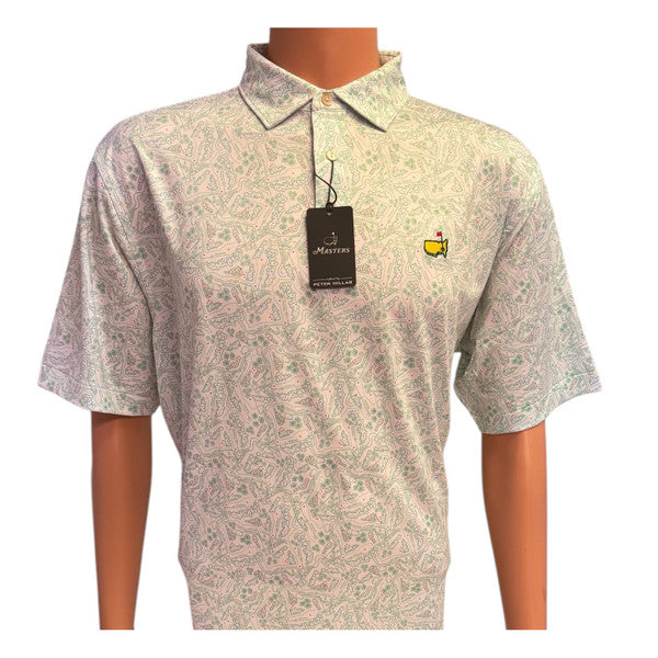 Masters Peter Millar Green and White Course Patterned Performance Tech Polo
