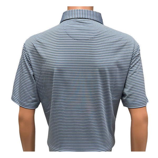 Masters Tech Light Blue with White and Navy Thin Stripes Performance Golf Shirt Polo