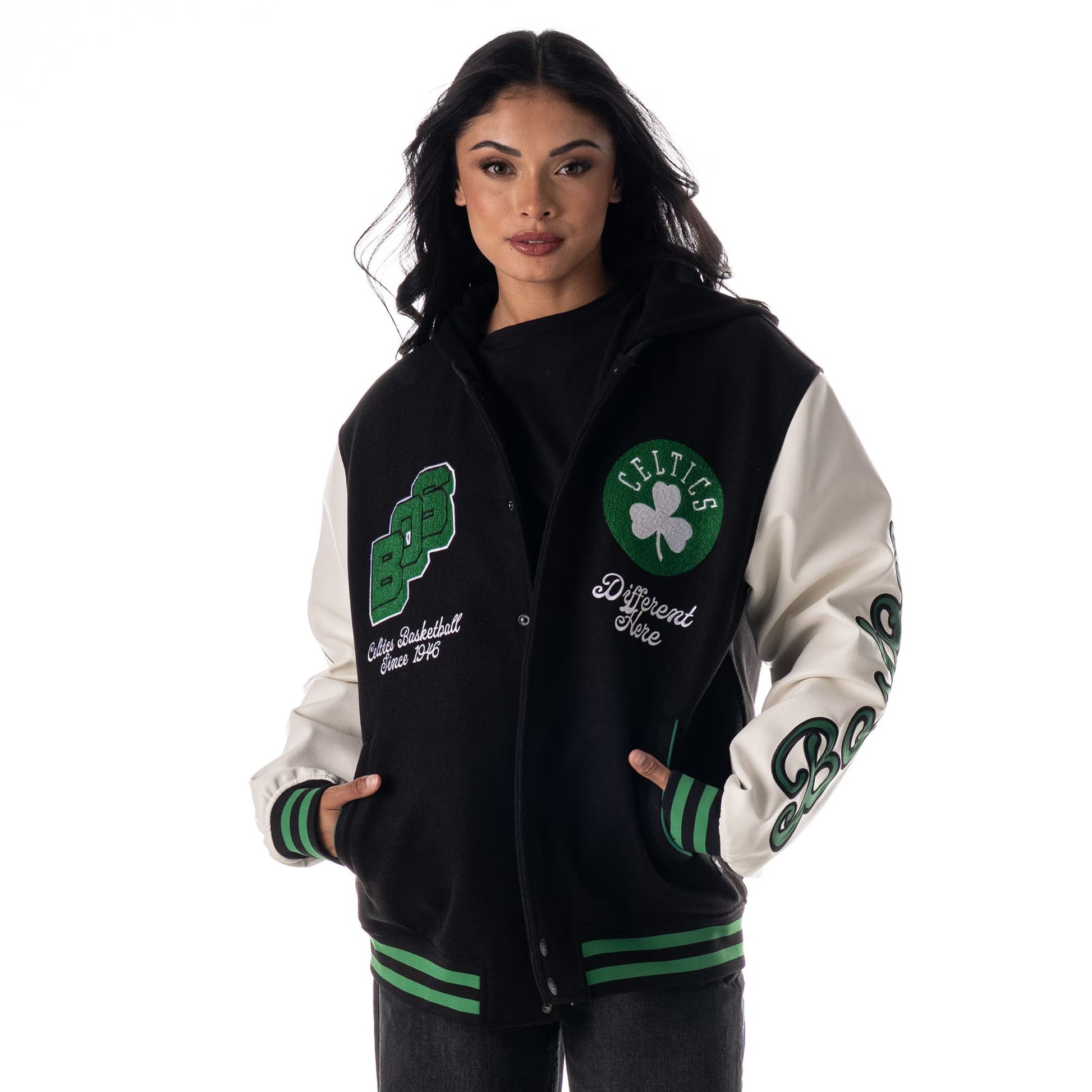 Unisex NBA Boston Celtics Wild Collective Wool Varsity Jacket Black