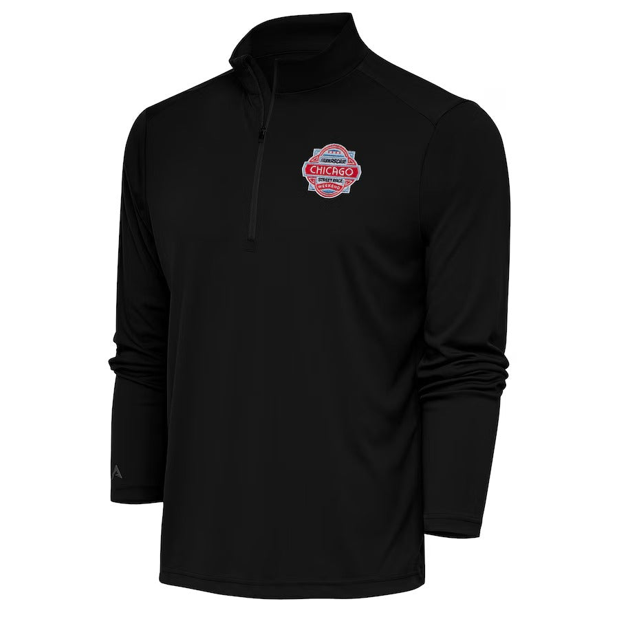 Men's Chicago Street Race Antigua Black Tribute Quarter-Zip Pullover Top