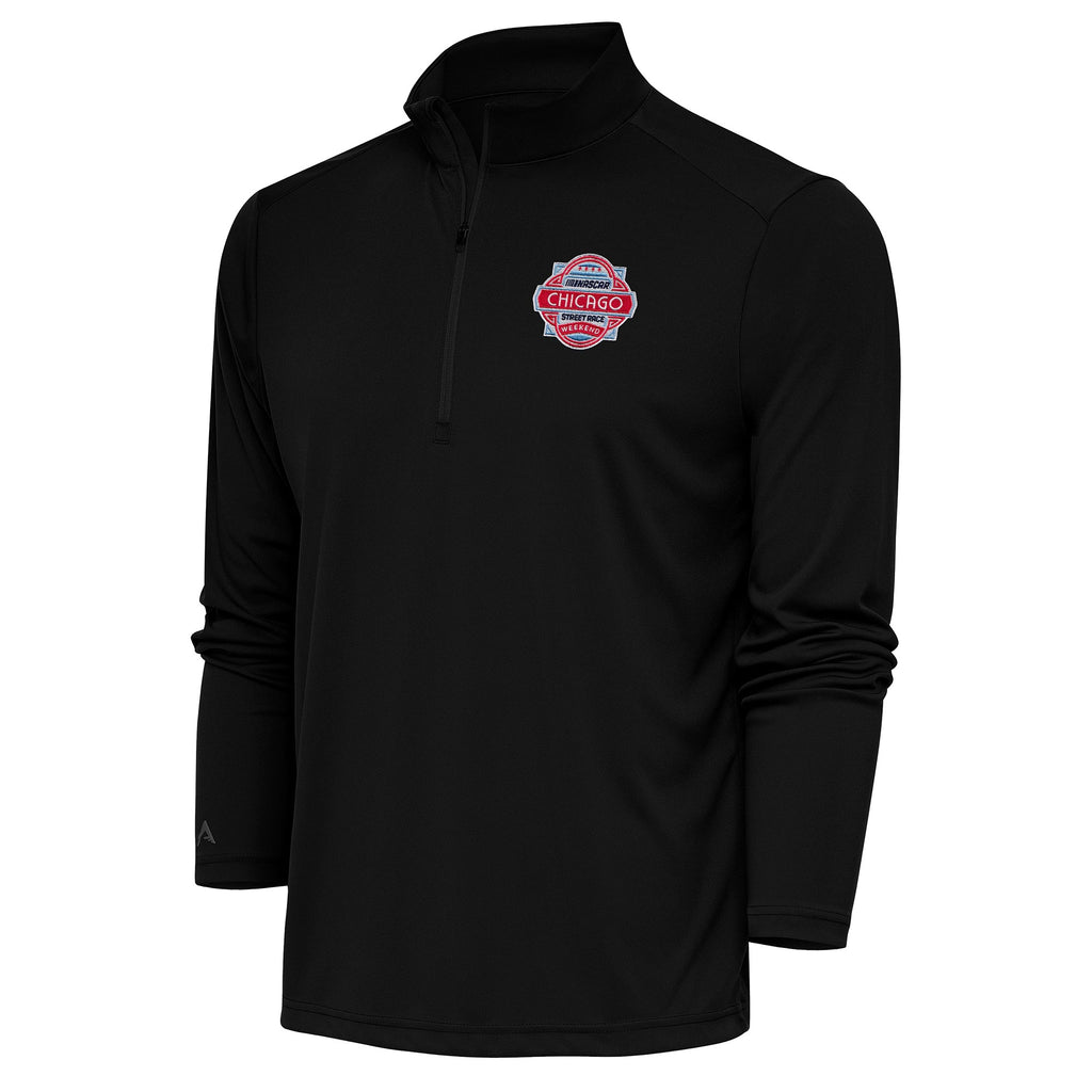 Men's Chicago Street Race Antigua Black Tribute Quarter-Zip Pullover Top