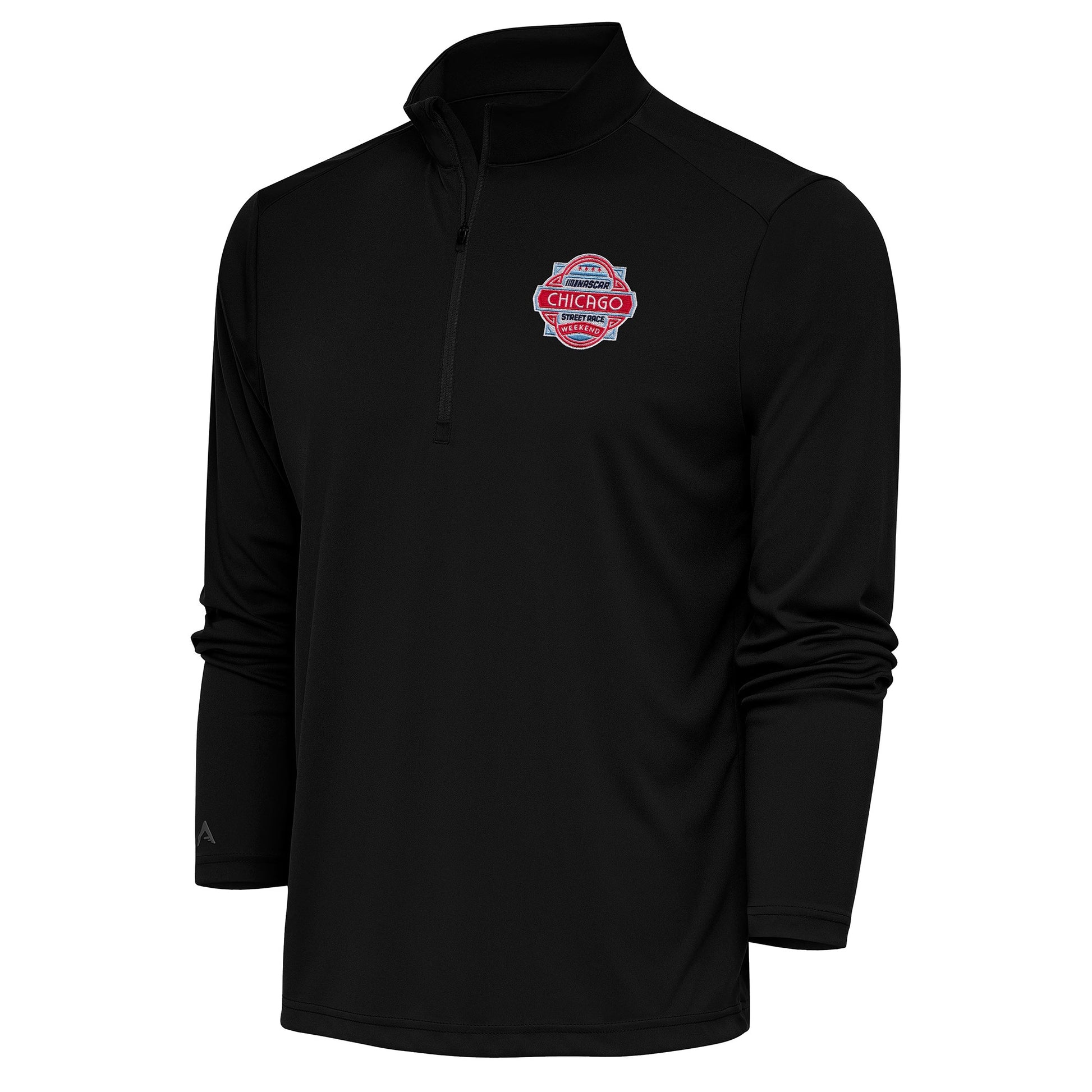 Men's Chicago Street Race Antigua Black Tribute Quarter-Zip Pullover Top