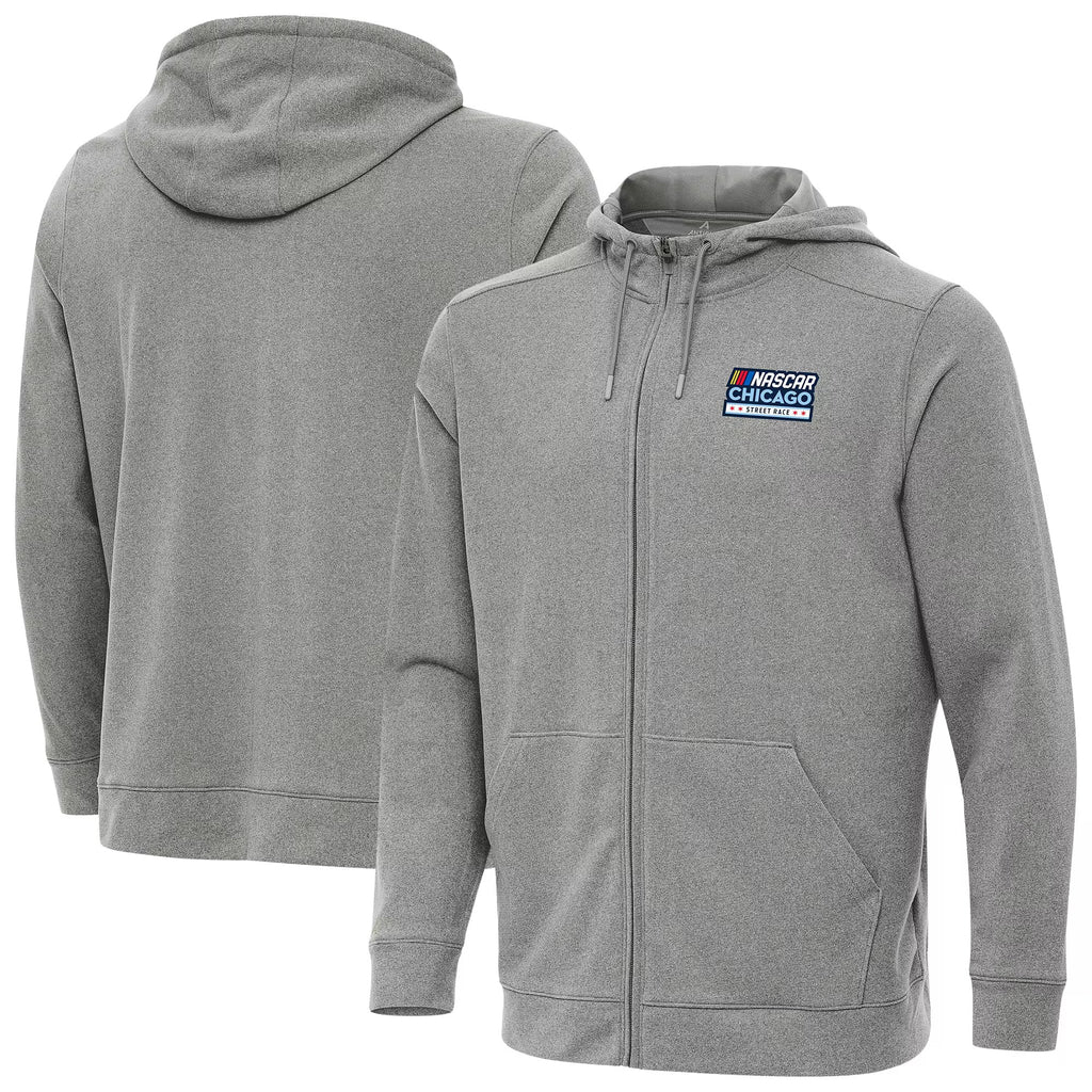 Men's NASCAR Chicago Street Race Antigua Gray Effortless Full-Zip Hoodie Jacket