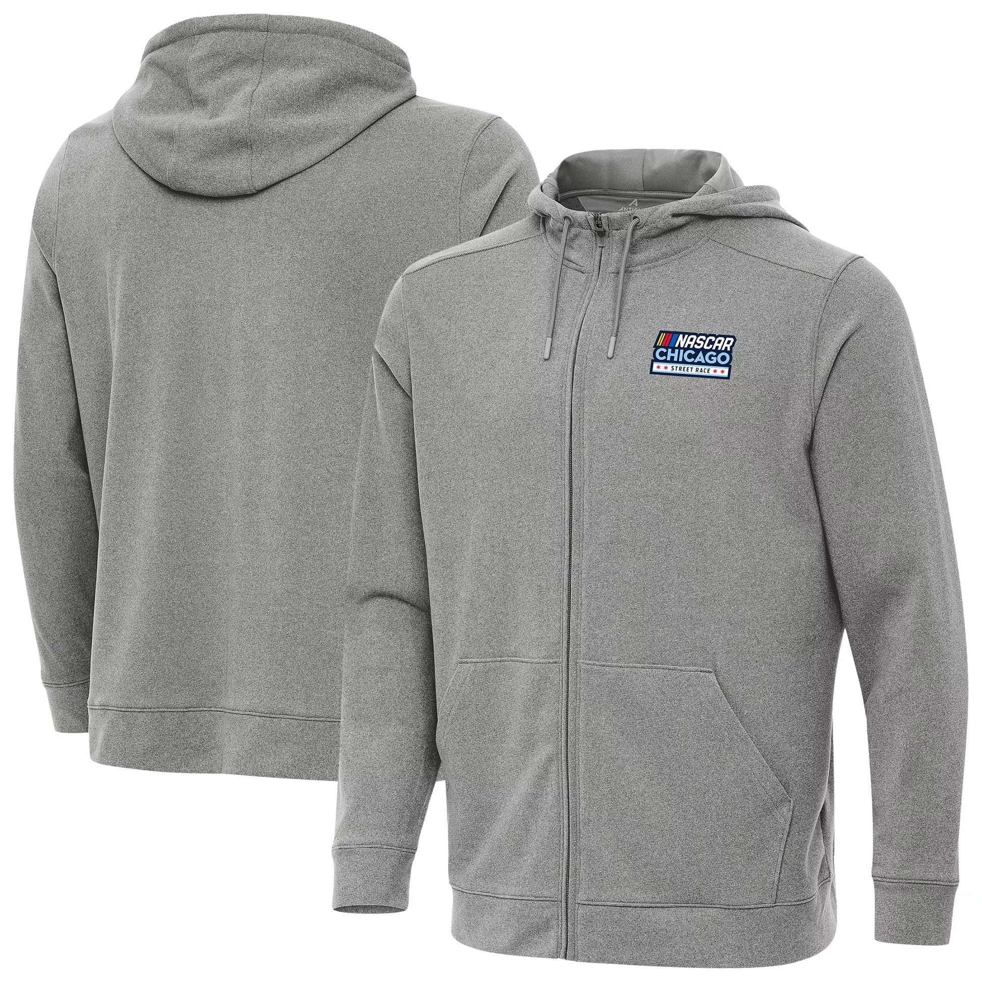 Men's NASCAR Chicago Street Race Antigua Gray Effortless Full-Zip Hoodie Jacket