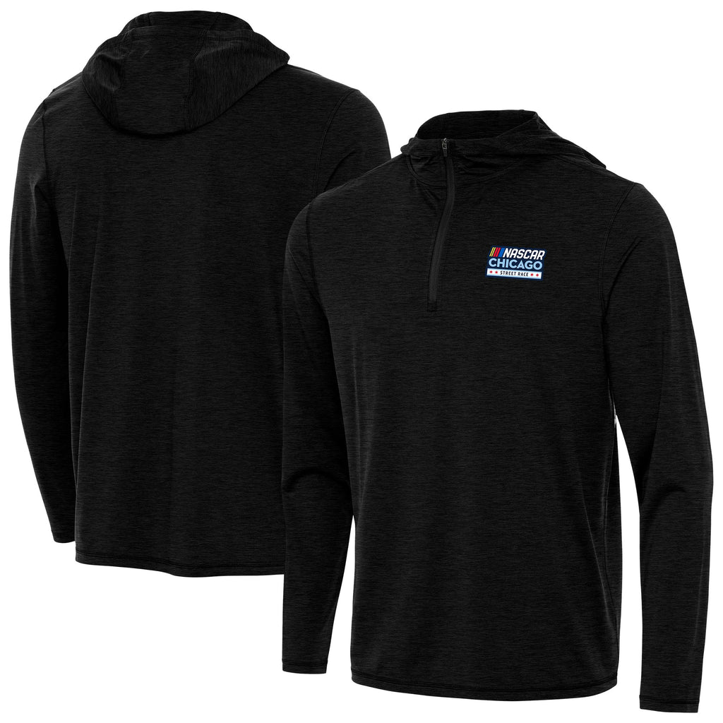Men's Athletoutfit Chicago Street Race Antigua Heather Black Tidy Quarter-Zip Hoodie