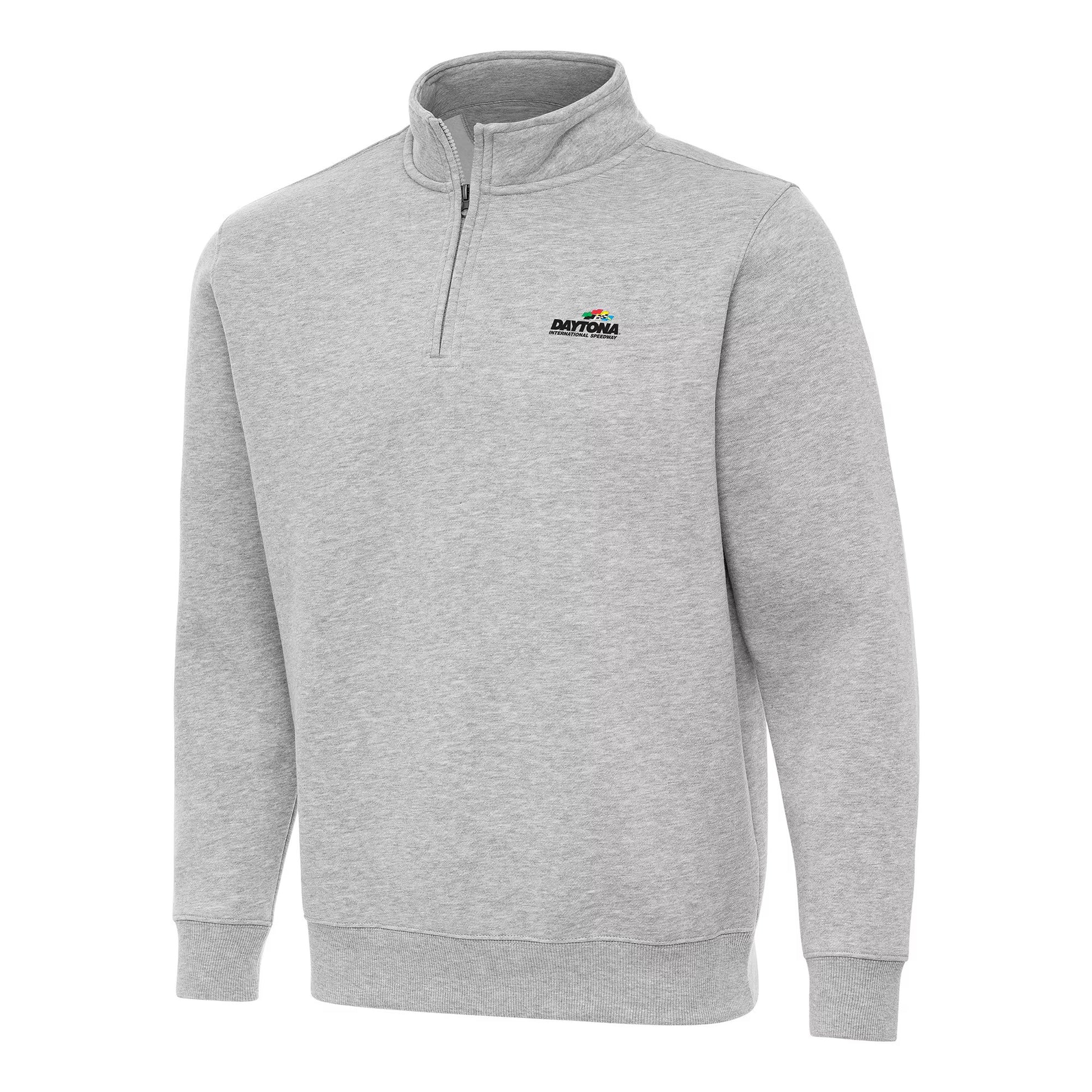 Men's Daytona International Speedway Antigua Heather Gray Victory Quarter-Zip Pullover Top