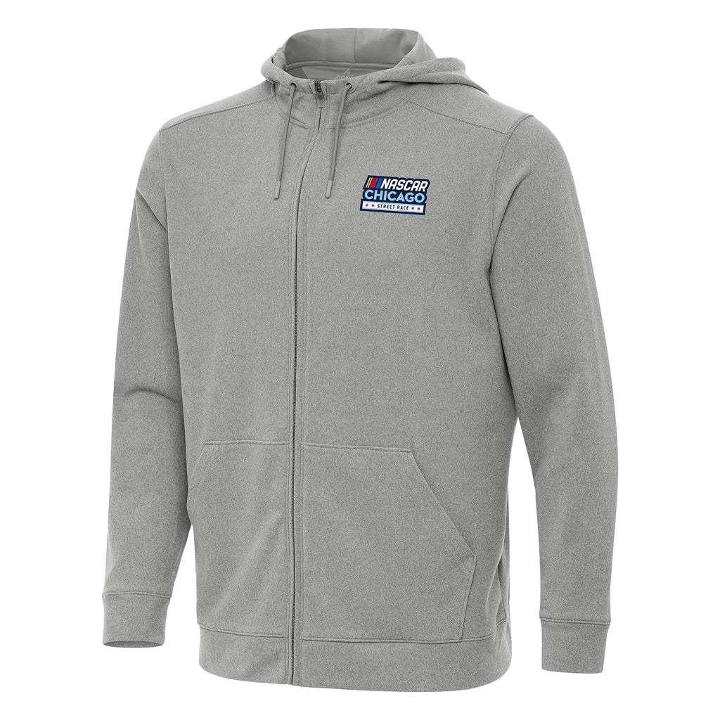 Men's NASCAR Chicago Street Race Antigua Heather Gray Effortless Full-Zip Hoodie Jacket
