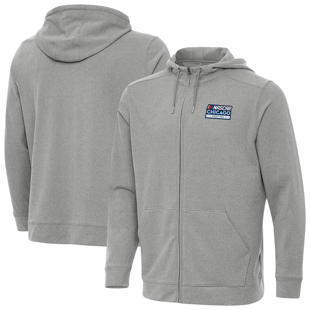 Men's NASCAR Chicago Street Race Antigua Heather Gray Effortless Full-Zip Hoodie Jacket