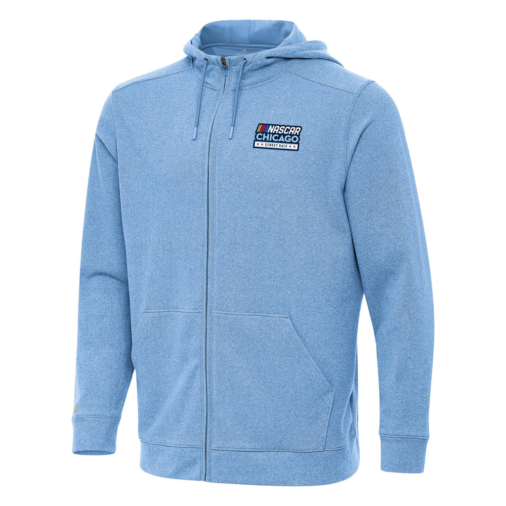 Men's NASCAR Chicago Street Race Antigua Heather Powder Blue Effortless Full-Zip Hoodie Jacket
