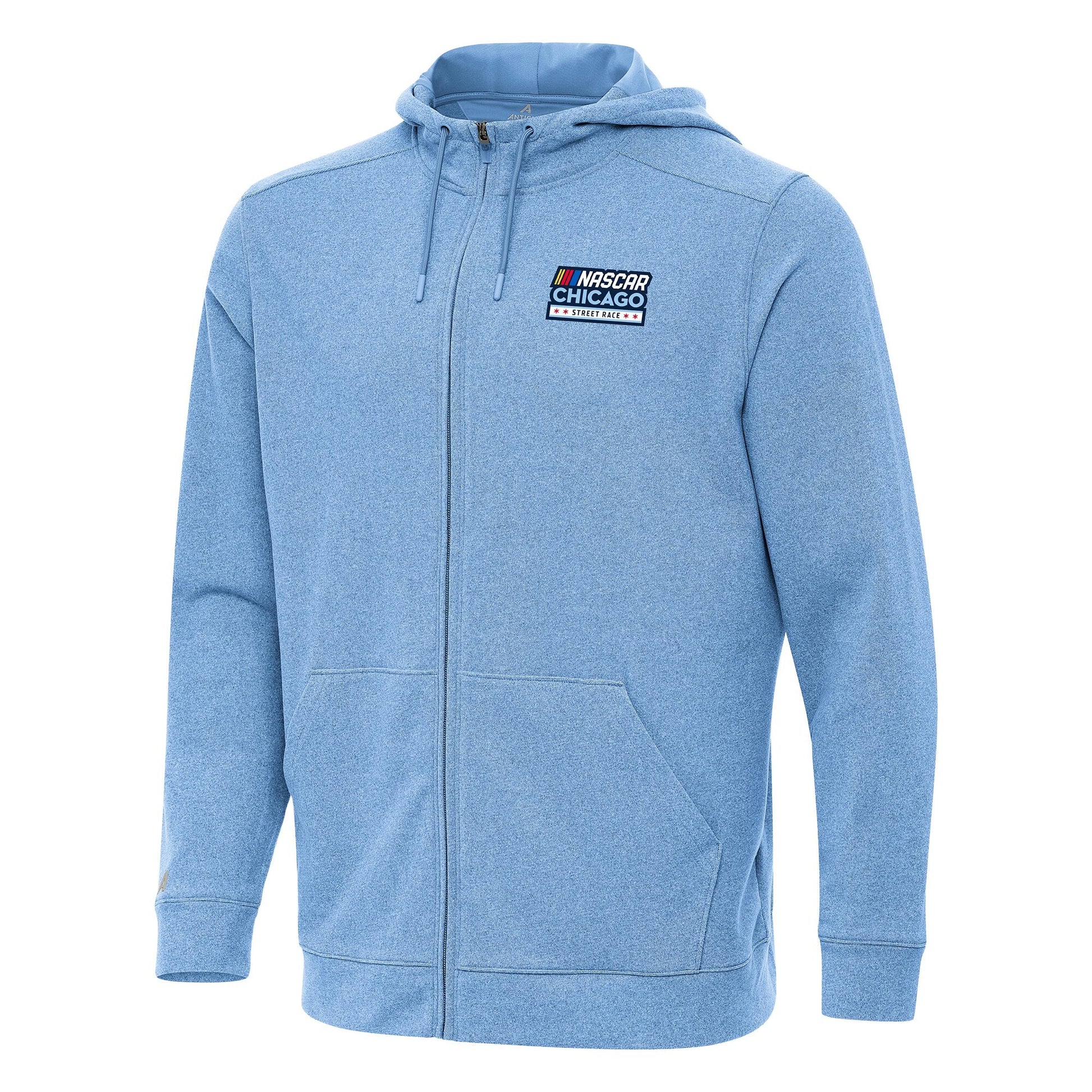 Men's NASCAR Chicago Street Race Antigua Heather Powder Blue Effortless Full-Zip Hoodie Jacket