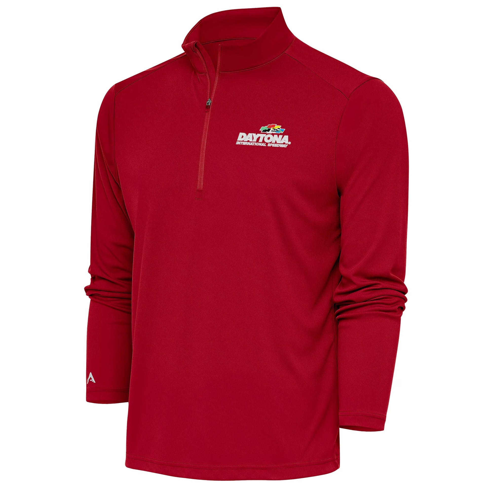 Men's Daytona International Speedway Antigua Red Tribute Quarter-Zip Pullover Top