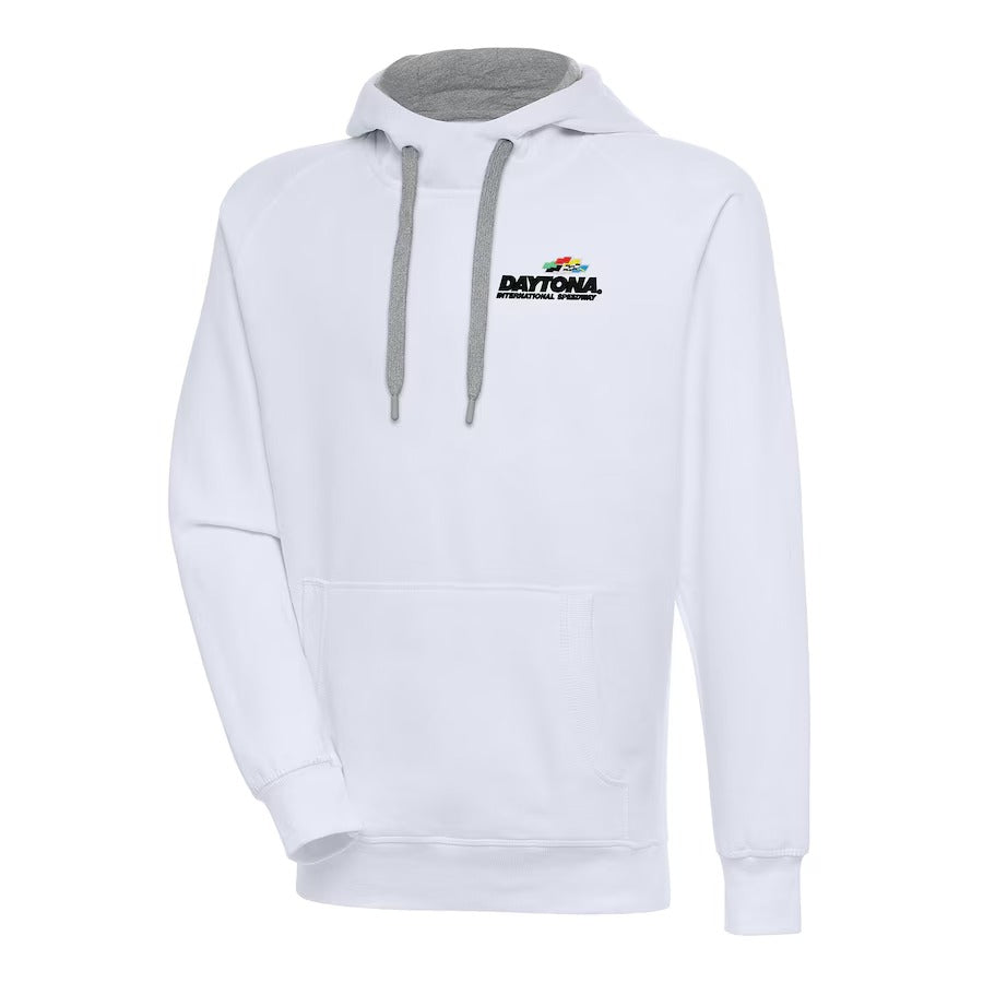 Men's Daytona International Speedway Antigua White Victory Pullover Hoodie