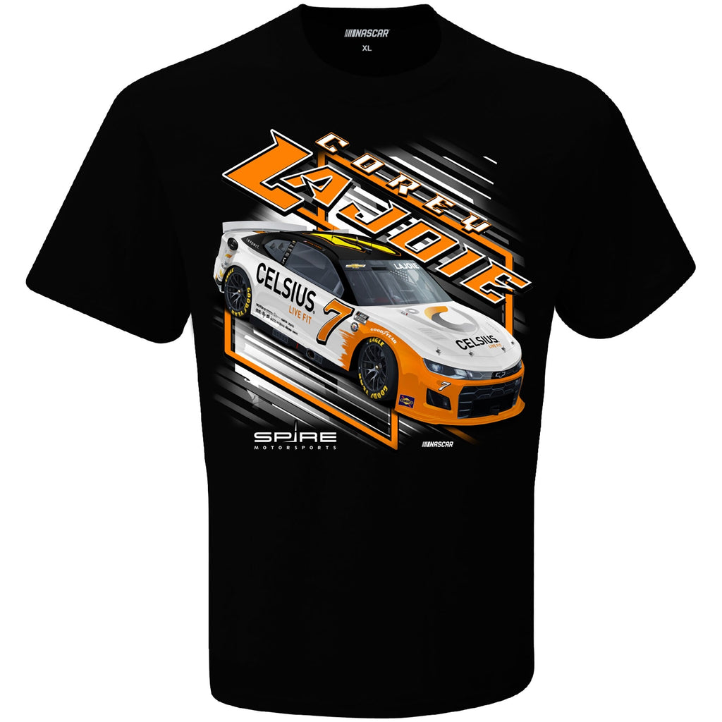 Men's Corey LaJoie Checkered Flag Black Celsius Car T-Shirt