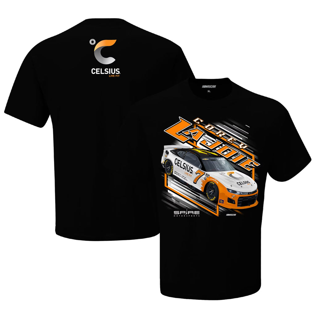 Men's Corey LaJoie Checkered Flag Black Celsius Car T-Shirt