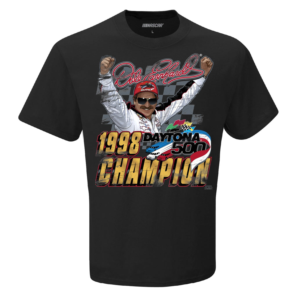 Men's Dale Earnhardt Checkered Flag Black 1998 Daytona 500 Champion Legend T-Shirt