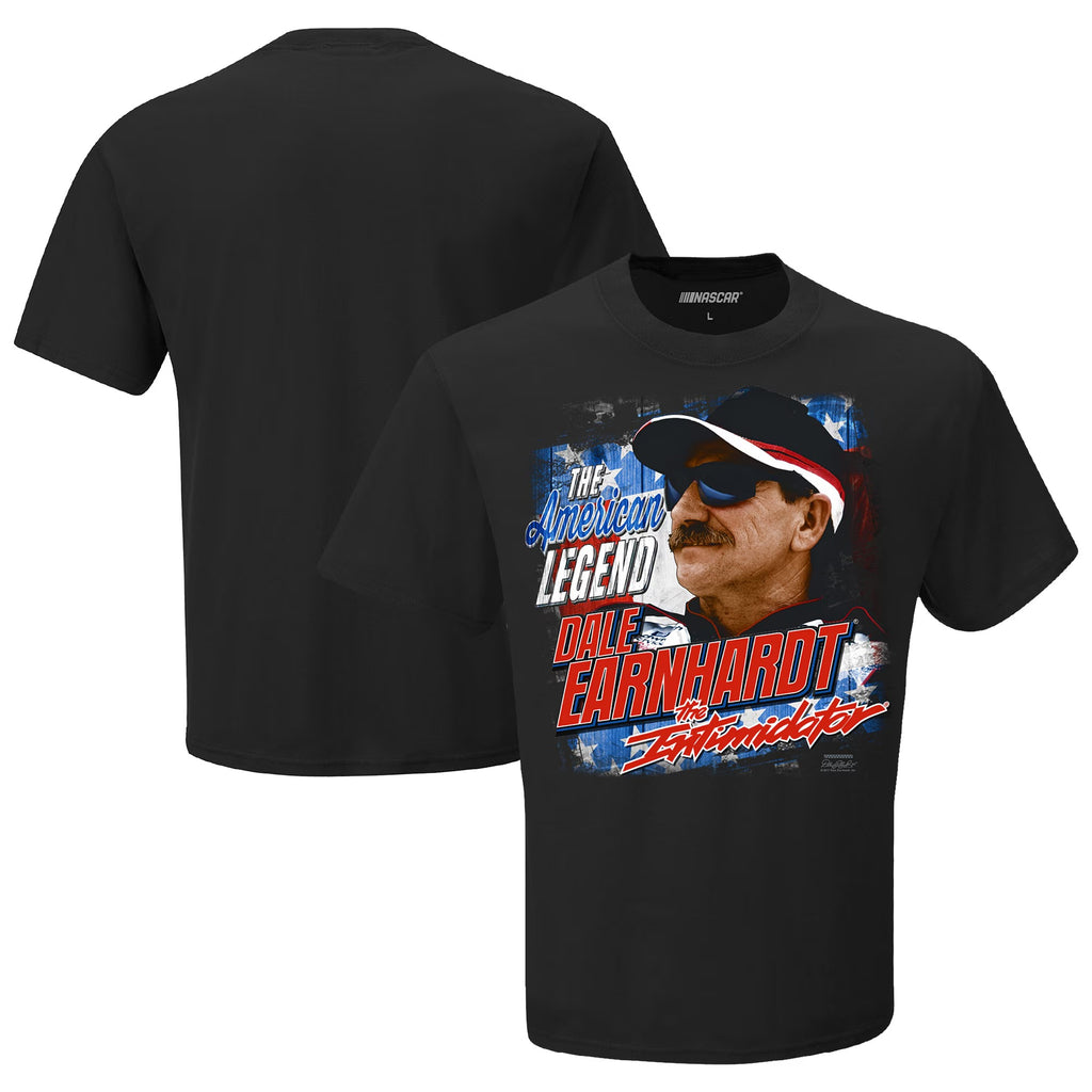 Men's Dale Earnhardt Checkered Flag Black The Intimidator Legend T-Shirt