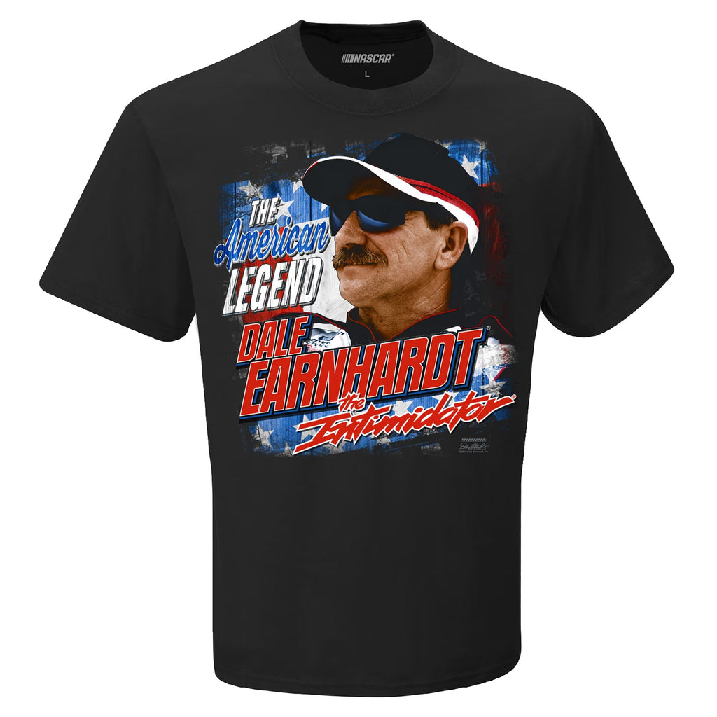 Men's Dale Earnhardt Checkered Flag Black The Intimidator Legend T-Shirt