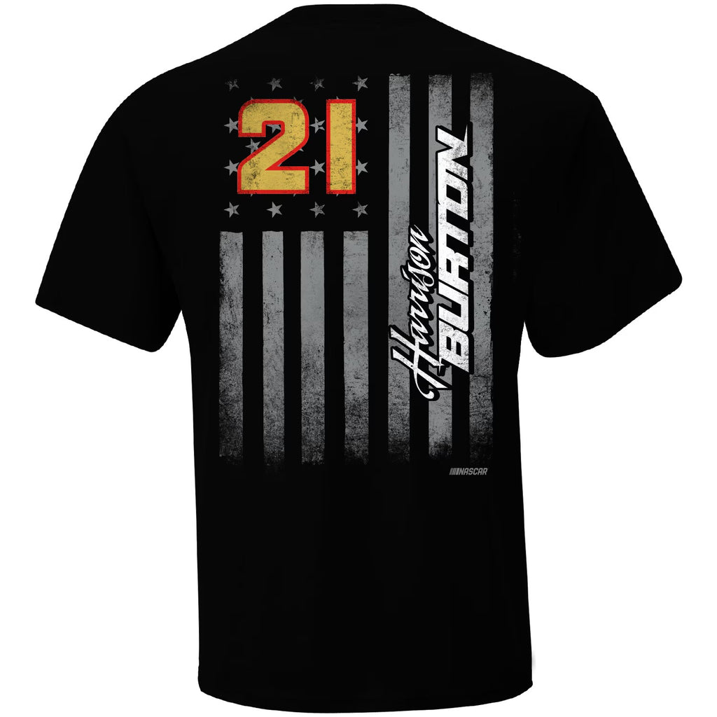 Men's Harrison Burton Checkered Flag Black Exclusive Tonal Flag T-Shirt