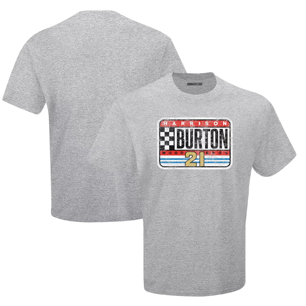 Men's Harrison Burton Checkered Flag Gray Vintage T-Shirt