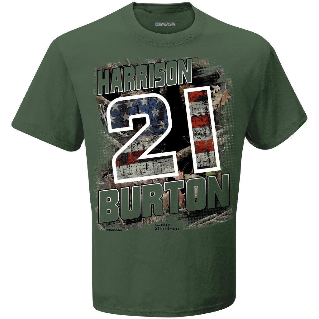 Men's Harrison Burton Checkered Flag Olive Camo Patriotic T-Shirt